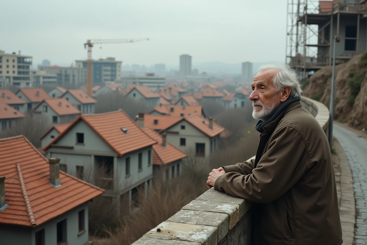 Homme âgé observant la transformation urbaine en ville